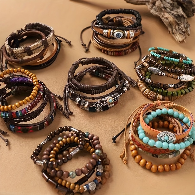conjunto de pulseiras boho   à mão, sortido aleatório com 20 peças
