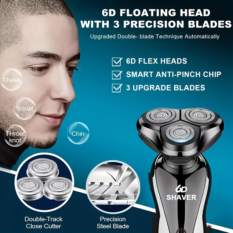 3 in 1 electric   usb rechargeable portable shaver with nose trimmer lithium battery 3d     ip68 for beard and mustache grooming beard trimmer details 6