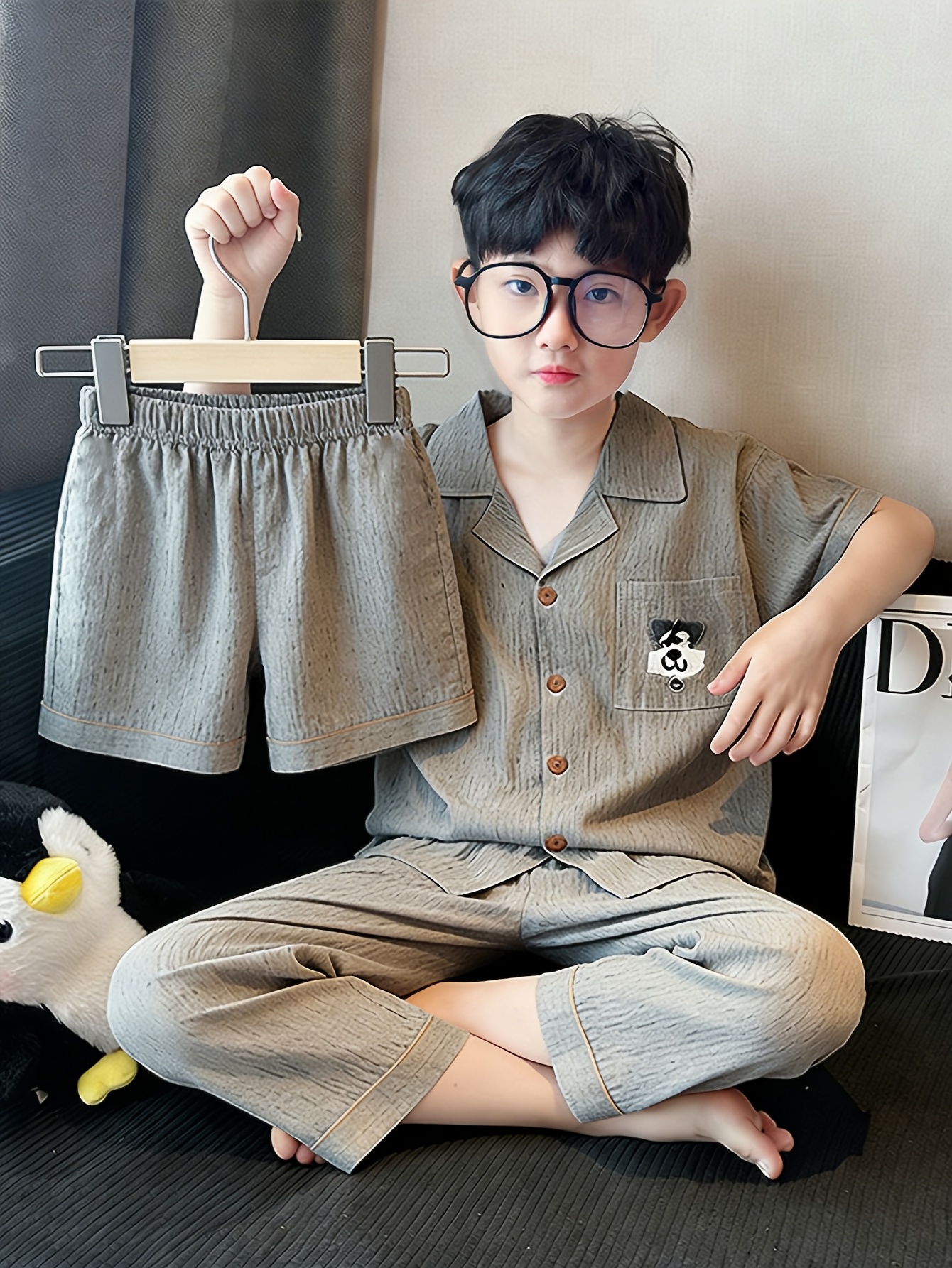 item picture boys regular short sleeve pajama set casual soft and comfortable 3pcs homewear suitable   3 to 15