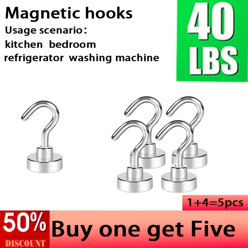 

5-pack Heavy Duty Magnetic Hooks, 40lbs Holding Capacity, Polished Metal, Rust Resistant For Cruise Cabins, & Outdoor Use