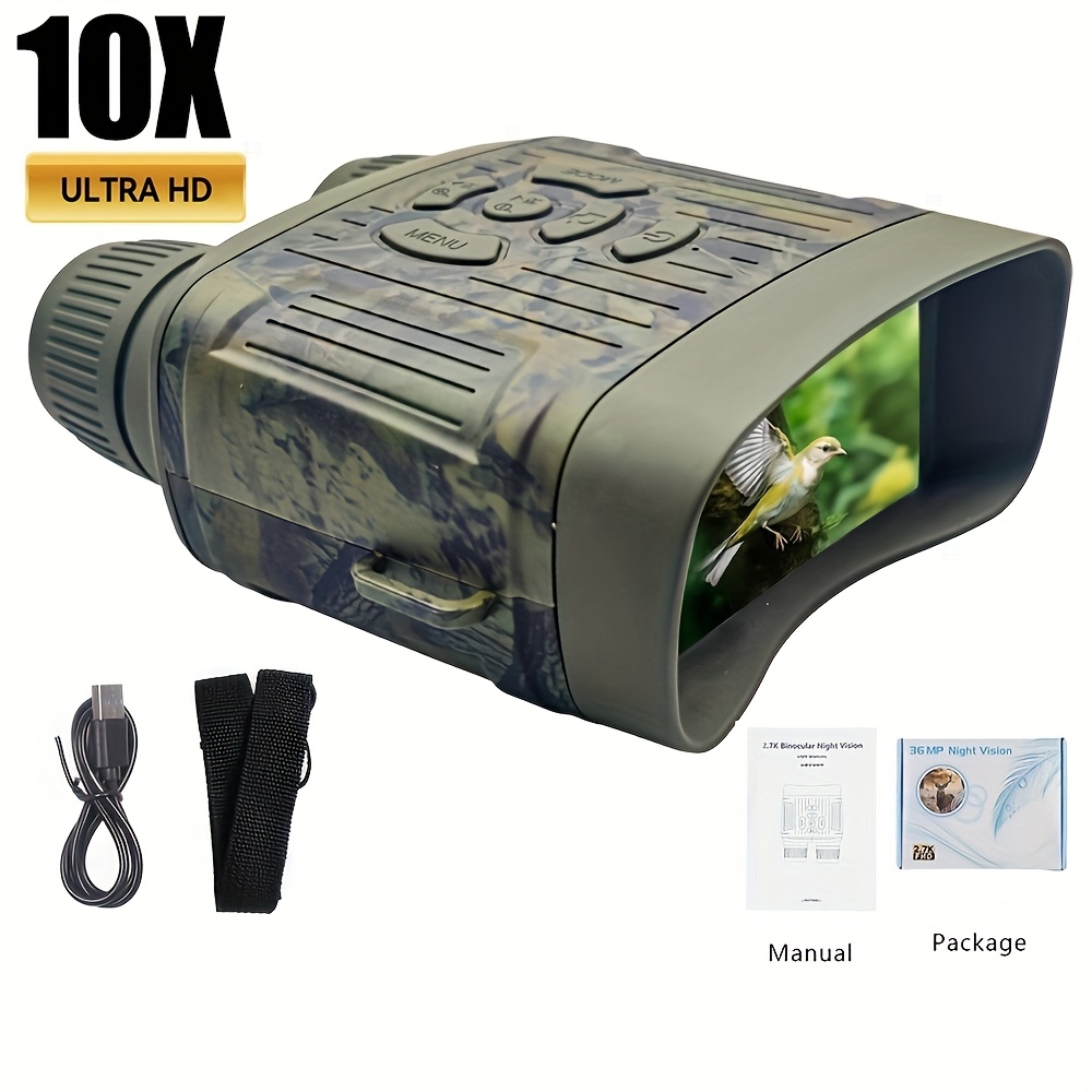 36MP 4K Night Vision Goggles Binoculars, with Infrared, 7.62 cm HD Large Screen, 10X Magnification, Infrared Digital Night Vision Camera for 100% Darkness Viewing, Hunting Surveillance Scope, Tactical Binoculars for Adults