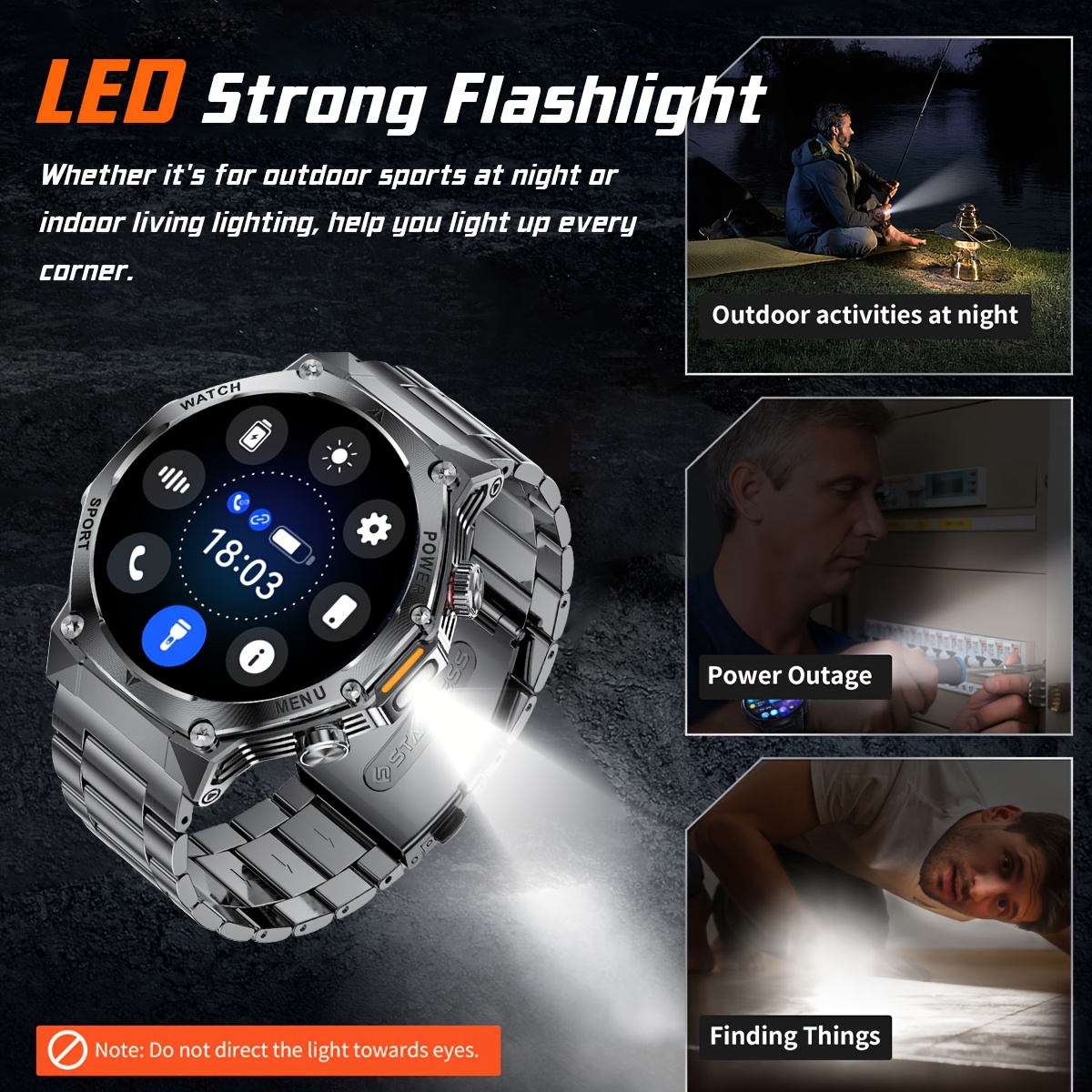 smart watch for men answer make call 1 80 inch smartwatch with 800mah batteries outdoor flashlight 100 sports activity ipx8 high quality for iphone and 2 straps Product details 7