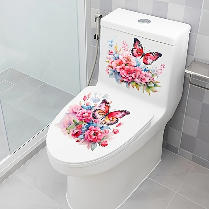 

Pink And Floral Bathroom Decal Set For Ceramic - Self-adhesive, Waterproof, And Crystal-decorated