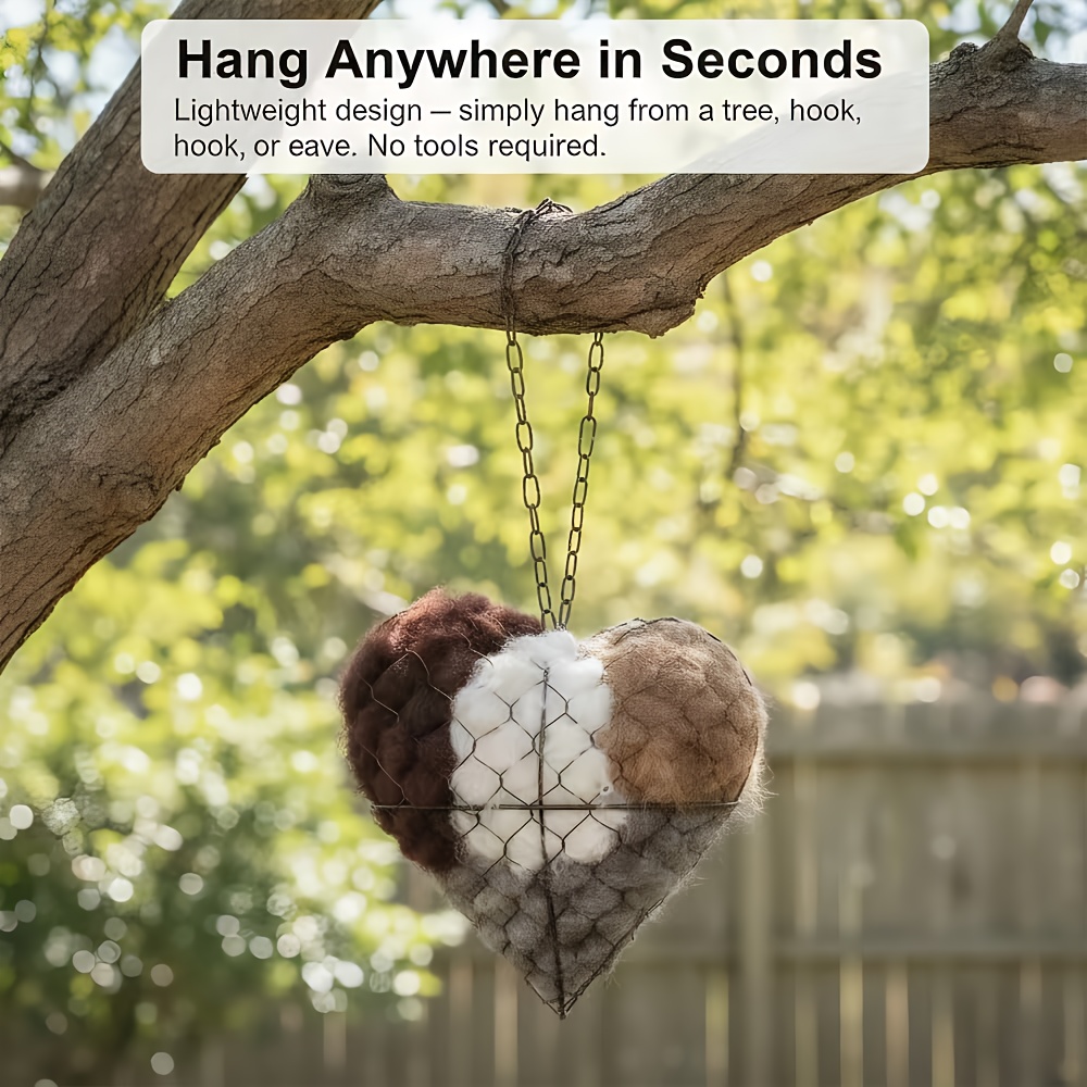 3件心形蜂鸟巢 | 手工纤维鸟巢，心形设计，可填充鸟巢天堂，包括多袋筑巢材料，以及为蜂鸟爱好者准备的鸟类礼物，适合家庭花园户外使用 商品详情 7