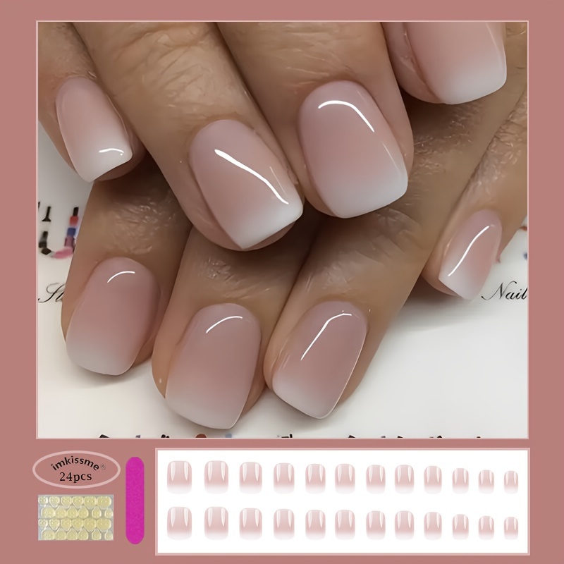 

Festive Pink And White Ombre Nail Decals - Short, Square Shape, Glossy Finish