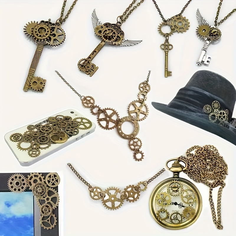 160pcs Mixed Alloy Bronze Mechanical Punk Style Clock Gear Set