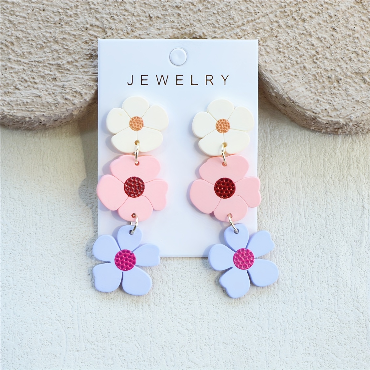 E-shop 1 Paar Damen Frühling/Sommer Dreifarbiger Kleiner Blumenprint Lehmtextur Instagram-Stil Lange Dreischichtige Niedliche Temperamentvolle