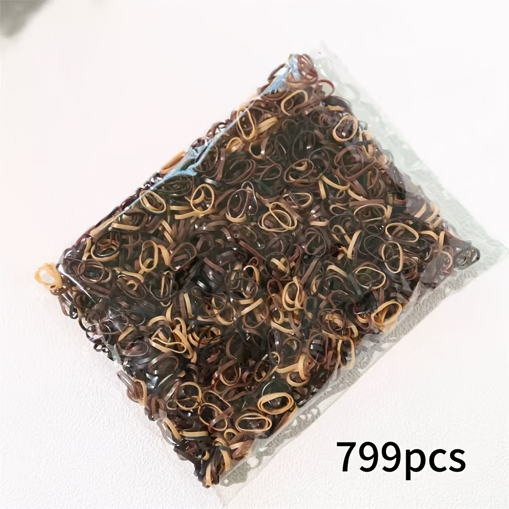 Image of 799pcs Minimalist Black Coffee Color Disposable Small Rubber Band Hair Tie Head Rope Hair Additions Jewelry