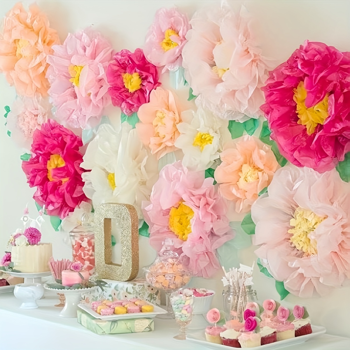 

12pcs Ofcolorful Fiesta Paper Flowers For Wall Fairy Birthday Decoration Carnival Party Backdrop Centerpiece Wedding Outdoor Spring Rainbow Pastel Classroom Photo Props Assorted Pom Poms