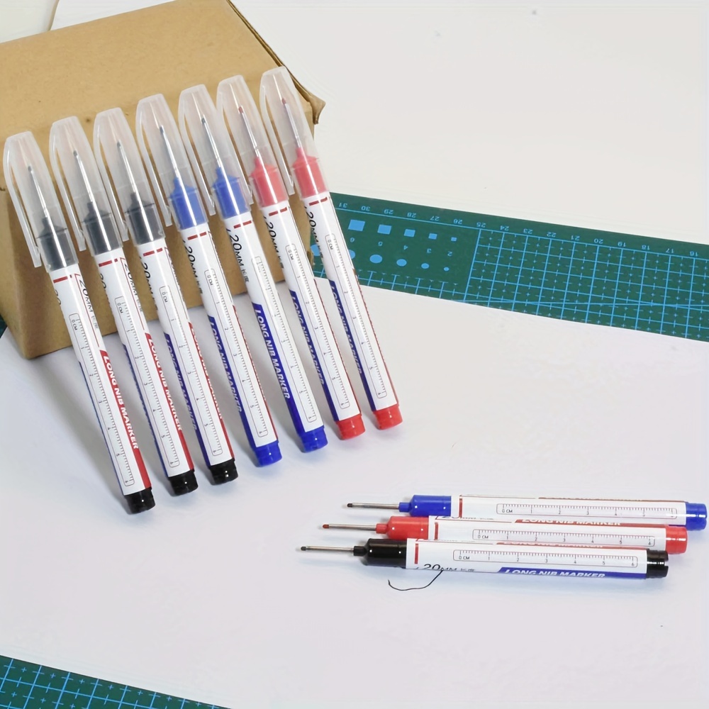 1/3pcs/Set Long Head Markers Bathroom Woodworking Decoration Multi-purpose Deep Hole Marker Pens Red/Black/Blue/Green Ink Oil Markers Pens Waterproof Multi-purpose Deep Hole Marker Pen