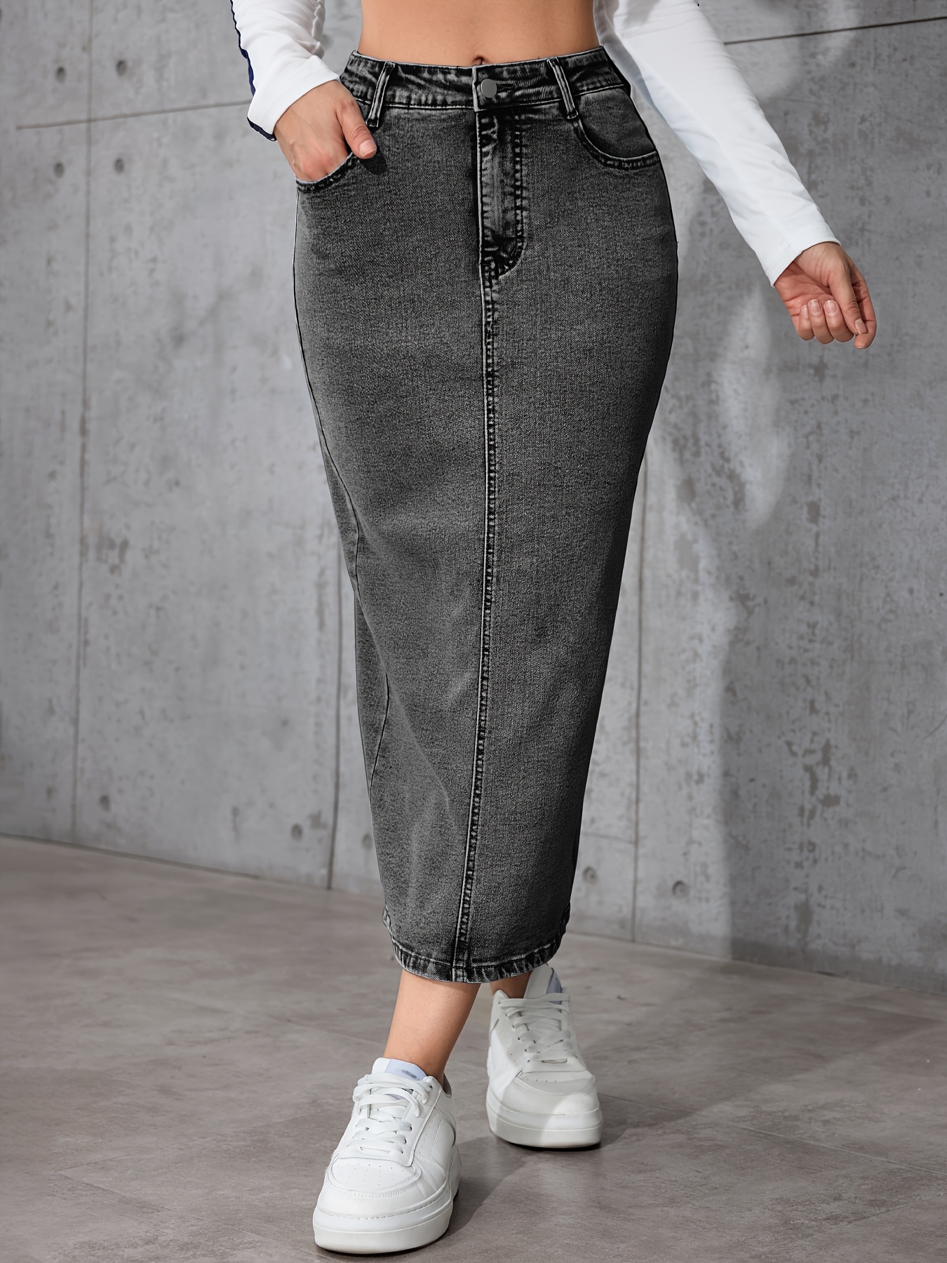 grey denim skirt sold on Temu United States