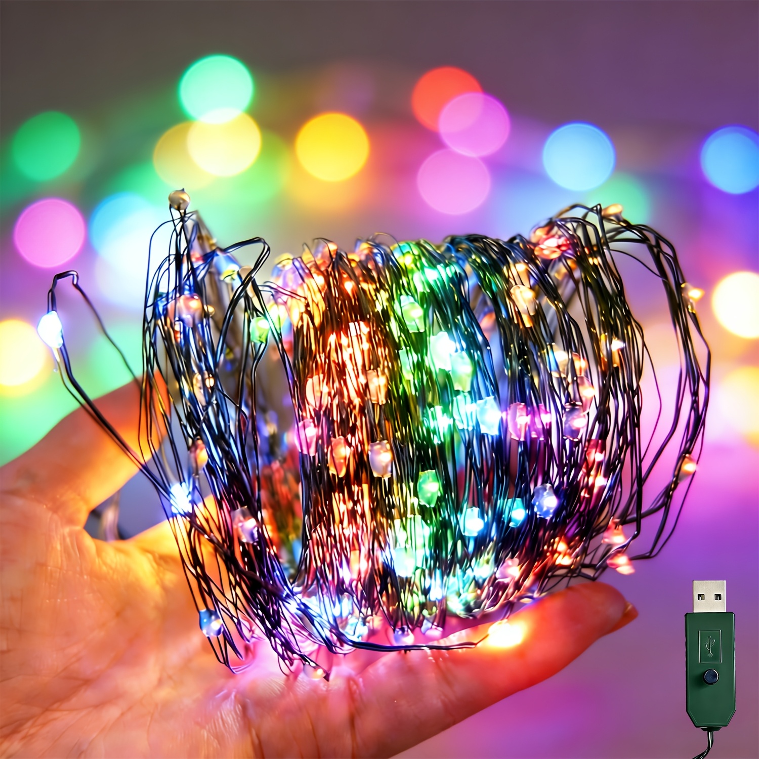 TEMU Usb-powered Green String Lights, Green Fairy Starry String Lights With 8-mode Button For Gardens, Rooms, And Christmas Trees, Festive Atmosphere