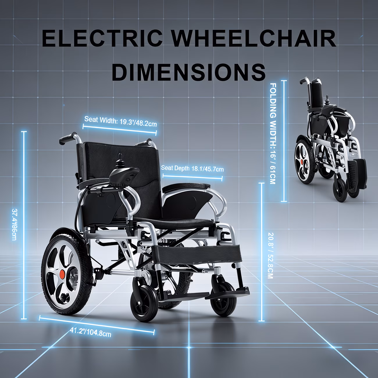 52 foldable electric wheelchair 430 support 19 3 inches seat width dual brake all terrain 550w adult wheelchair Product details 0