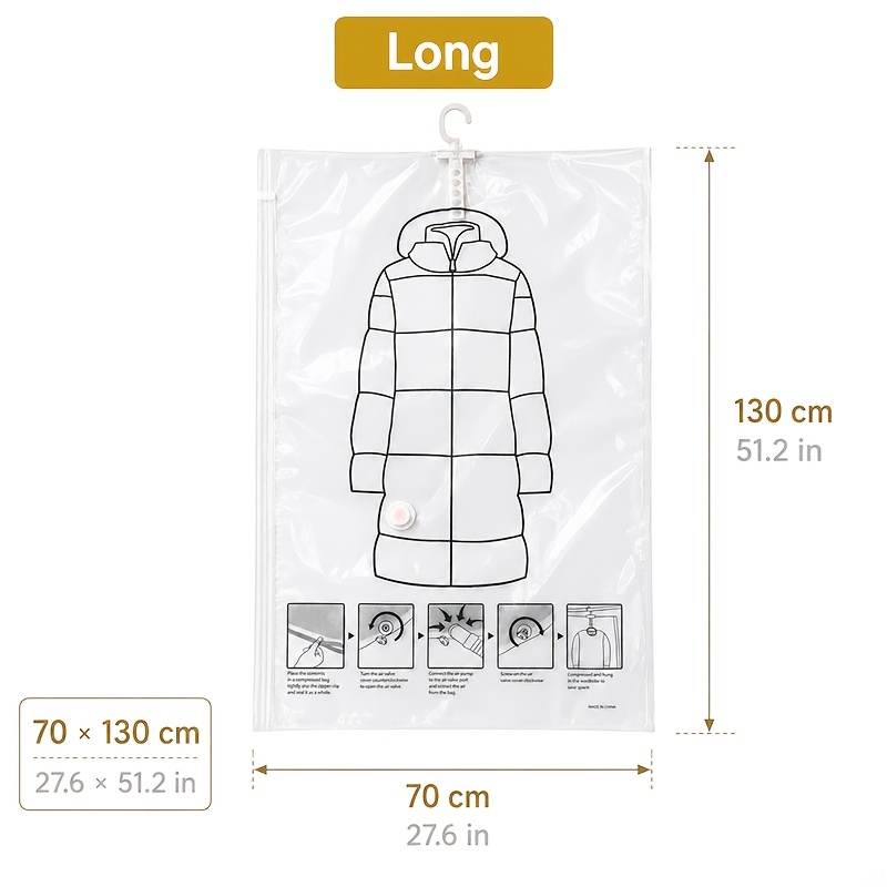 [5 Hooks Vacuum Bag] 5 Hooks Extra Large Hanging Vacuum Compression Storage Bag | Thickened Organizer, Elongated Shape, No Electricity Needed, Clothes Protection And Space Saver