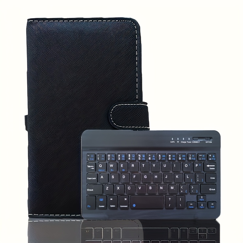 TEMU Portable Wireless Keyboard - Full-size, Foldable, Black Pu Leather For Smartphones & Tablets, , Wireless Keyboard For Tv Box, Wireless Keyboard