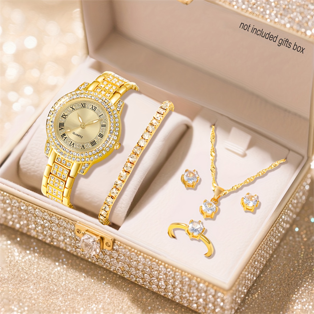 Image of Fashionable 6pcs Set, Chic Women's Casual Watch And Jewelry Set - Perfect Gift For Mom Or Her