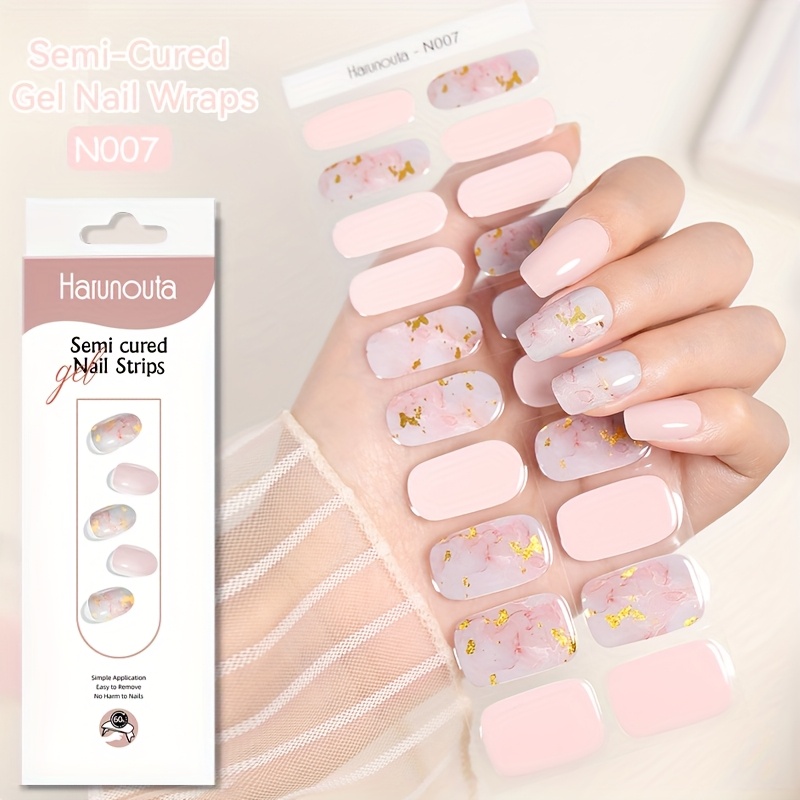 Harunouta 20strips Semi Cured Gel Nail Strips Gradient Gel Nail Stickers White Gel Nail Wraps Gel Polish Stickers Polka Dot Nail Art Manicure For