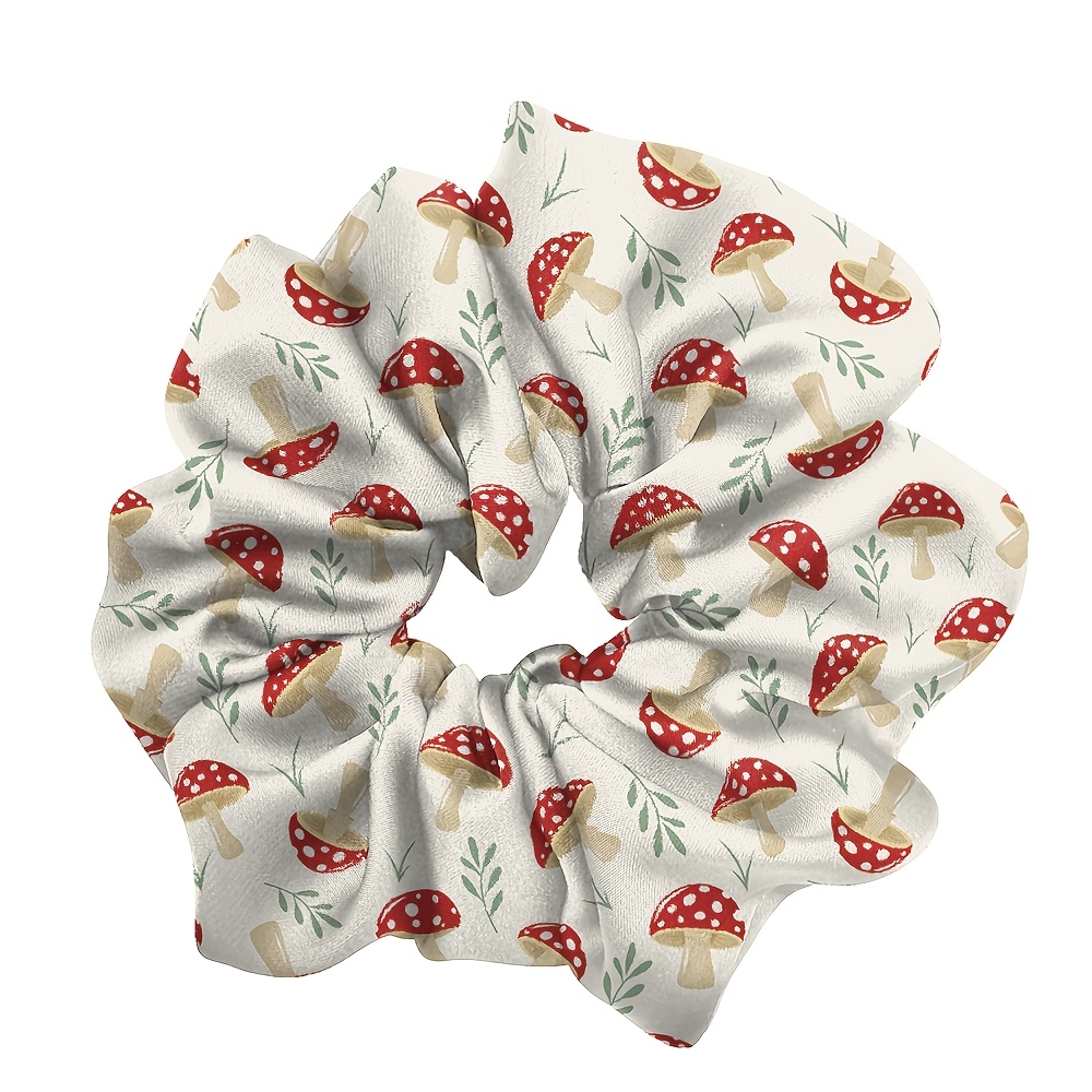 Image of Bohemian Retro Mushroom Print Hair Scrunchies - Colorful Elastic Bands For Women, Perfect For Ponytails, Daily Wear & Vacation Hairstyles, Boho Hair Accessories