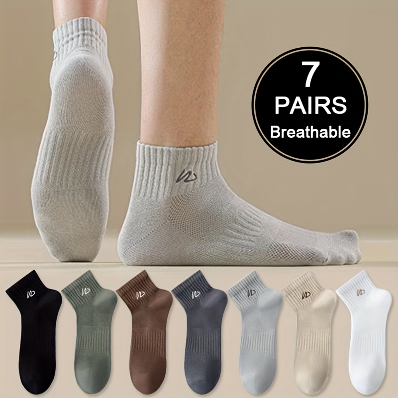 

7 Pairs Of Men's Solid Simple Mesh Low Cut Ankle Socks, Anti Odor & Sweat Absorption Breathable Socks, For All Seasons Wearing