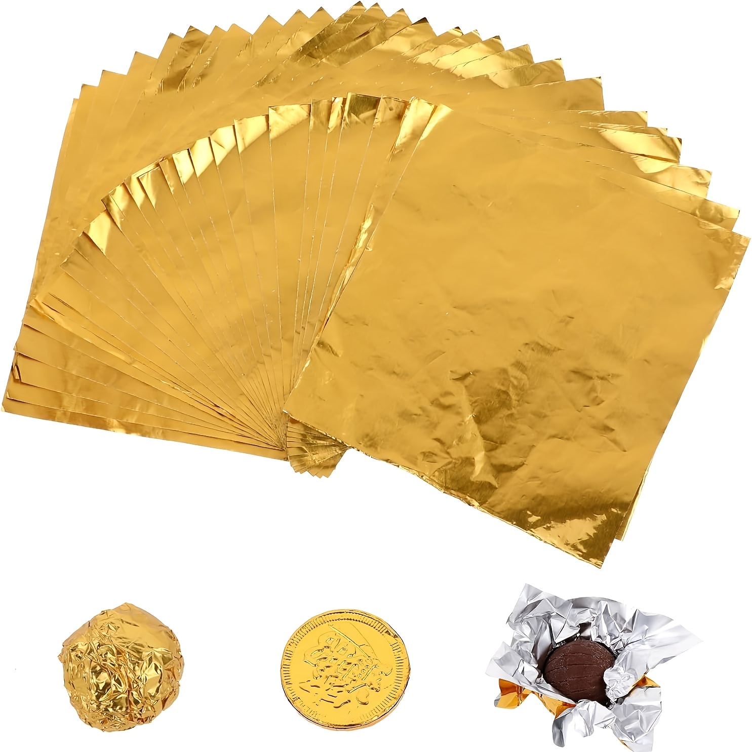 TEMU 100 envoltorios de caramelo de lámina metálica 4" x 4" cuadrados, envoltorios de aluminio para caramelos caseros, empaque individual para San