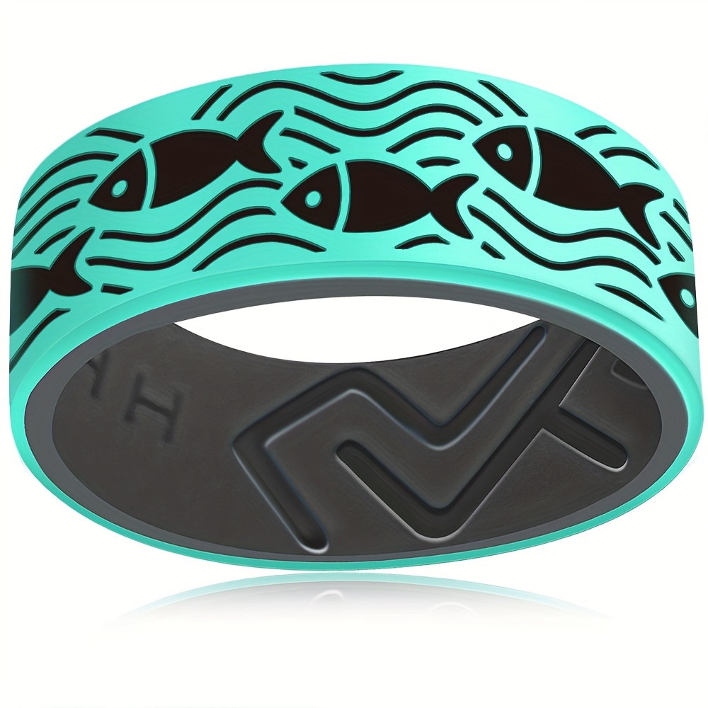 Fish and Sea Wave 8mm Silicone Ring