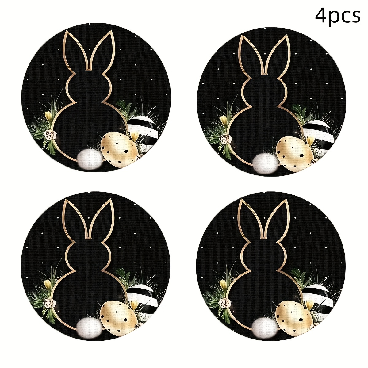 Image of 4/6pcs Set - Cute Minimalist Bunny Easter Theme, Flat Print Linen Placemats, Dining Decor, Farmhouse Table Mats, Suitable For Easter - Holiday Daily Decor, Dining Table, Scene, Banquet Decor, Party