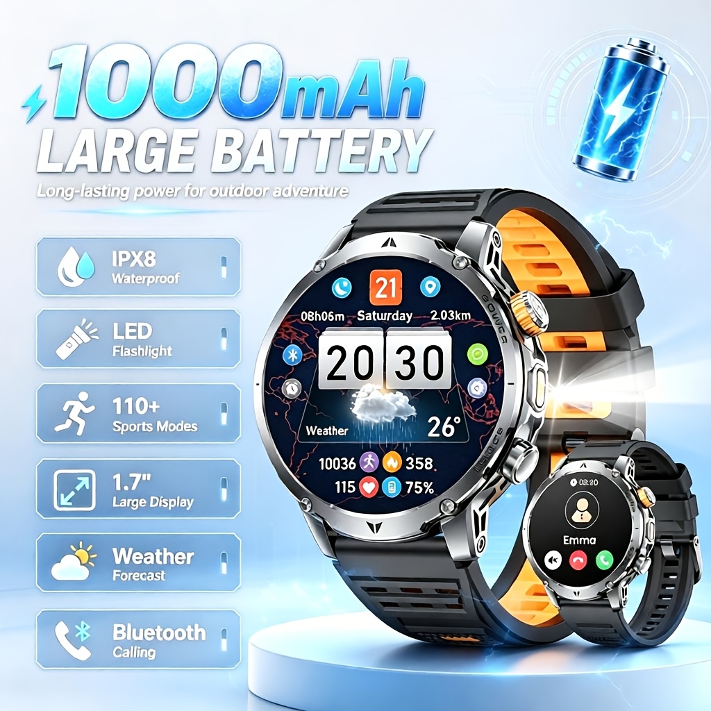 Image of 1000mah Watch, 1.7-inch Smartwatch With 110 , Ipx8 Waterproof, Bluetooth Call Watch For Iphone Pedometer Weather, Stopwatch, Countdown, Call Function, Calculator