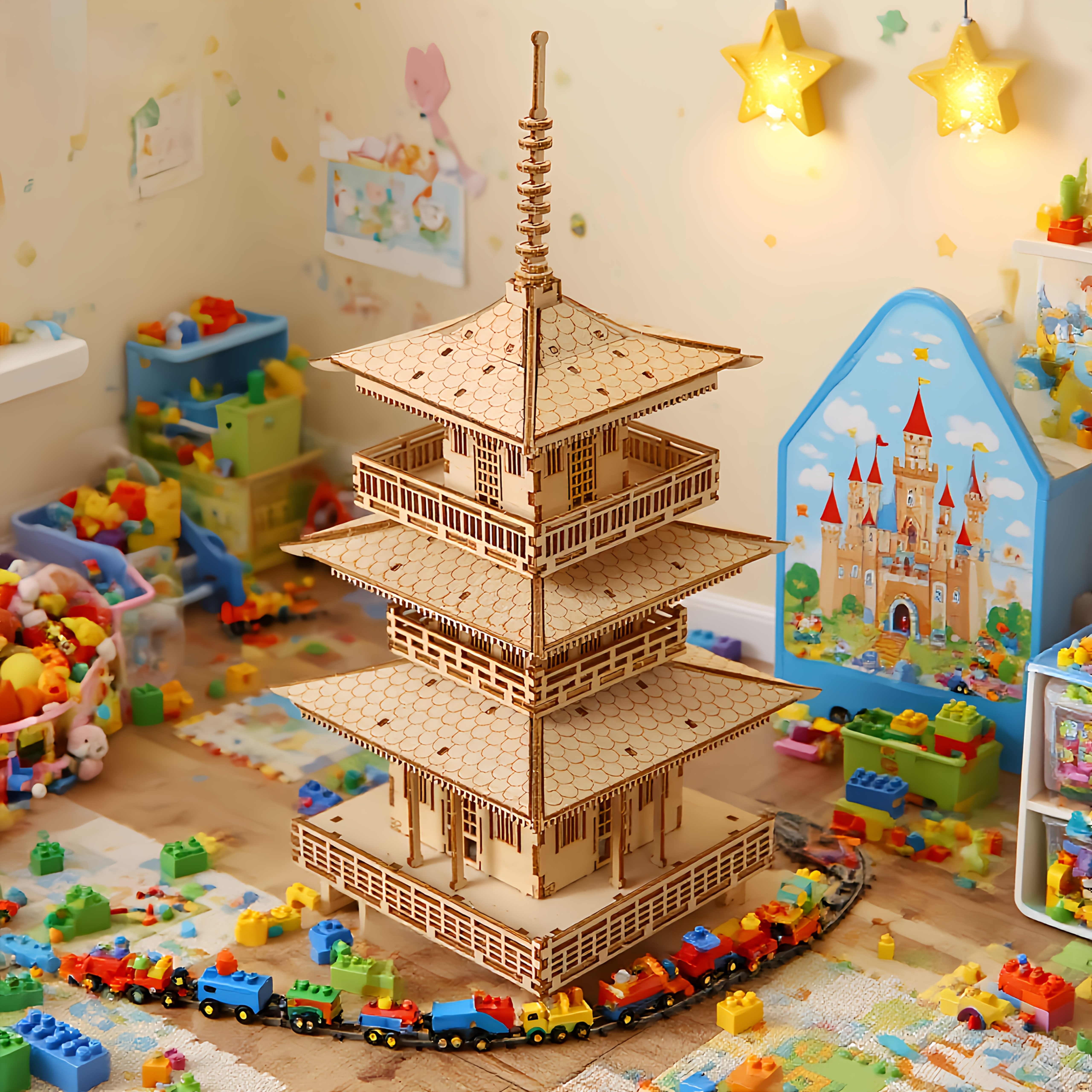 TEMU Adult 3d Puzzle, Wooden Pagoda , Holiday Gift Designed For Puzzle And Model Collectors - Layered Design, Natural Wood Construction Adult Puzzle