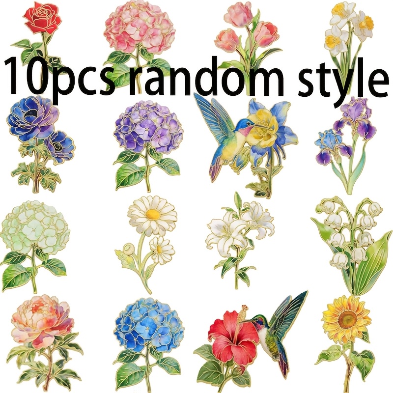 TEMU 10pcs Random Brooches 2d Flat Colorful Peony Sunflower And Multi-styles Of Flowers Sent And Colleagues Exquisite Gift