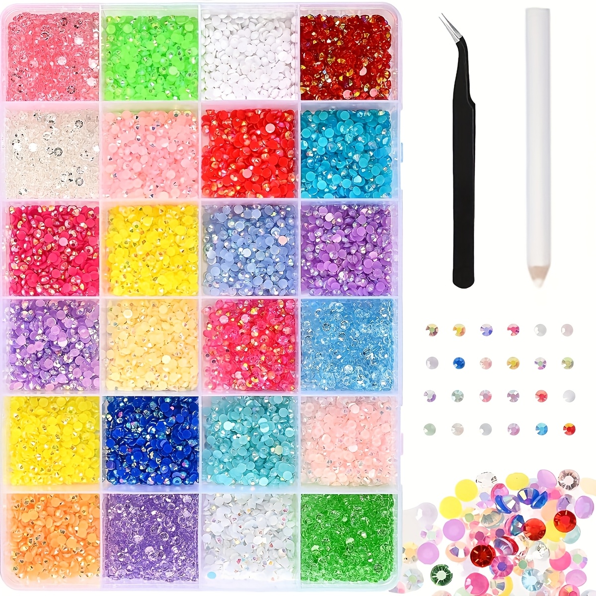 E-shop 24000 Stück 3mm 24 Fächer Aufbewahrungsbox Harz Strass mit Werkzeugset, jede flachbodige Harzbohrer ist geeignet für die Dekoration von