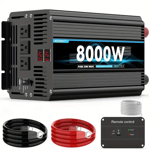 peak power 8000 watt pure sine inverter 12v to 110v to 120v for home rv and off grid with 2 ac outlets and usb port lcd display with remote control