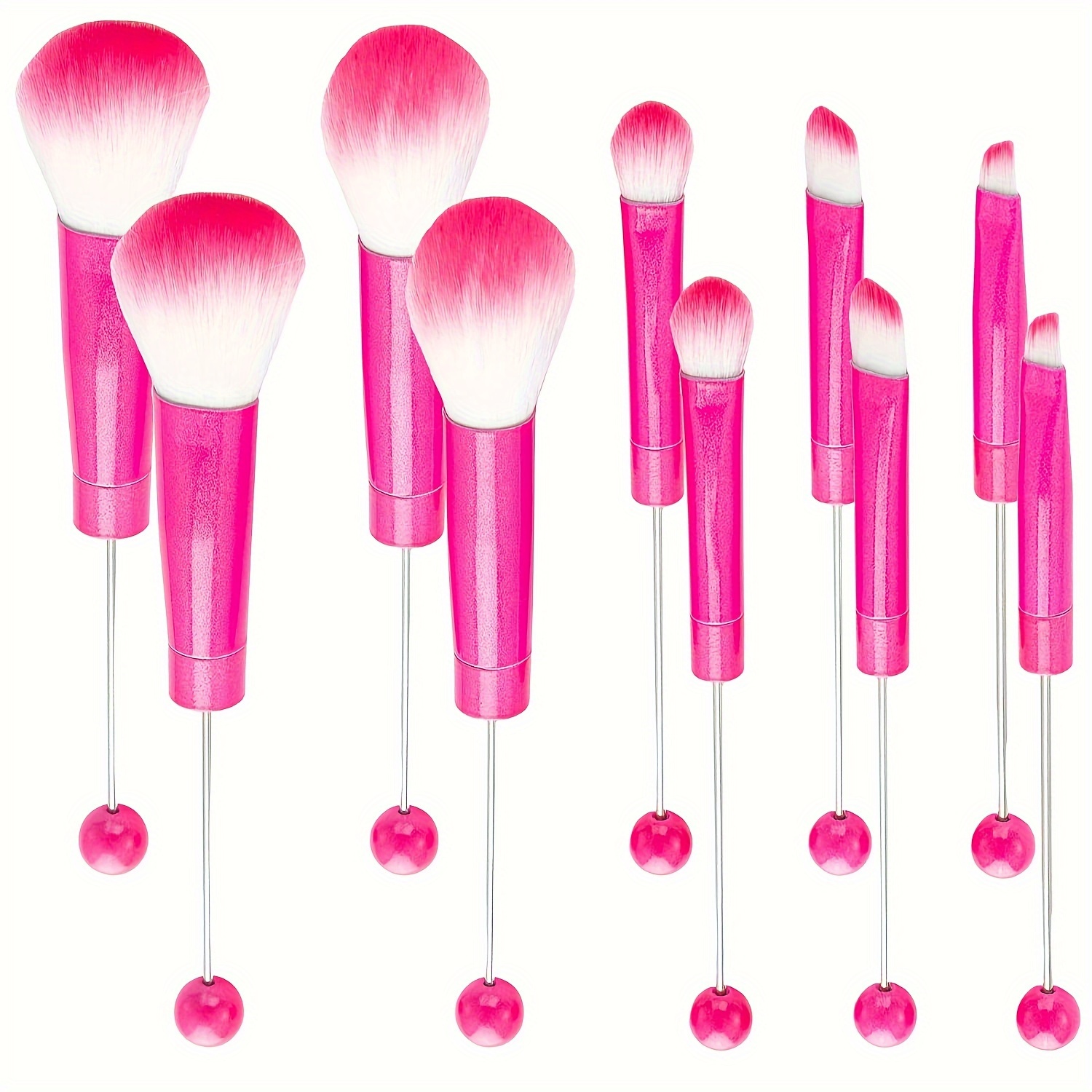 

10pcs 2 Sets Metal Diy Beaded Dark Rose Pink Makeup Brush Set Newbie Gift Pack Blush Brush Loose Powder Brush Oblique Head Brow Brush Blending Brush Concealer Brush Beauty Tools (beads Not Included)