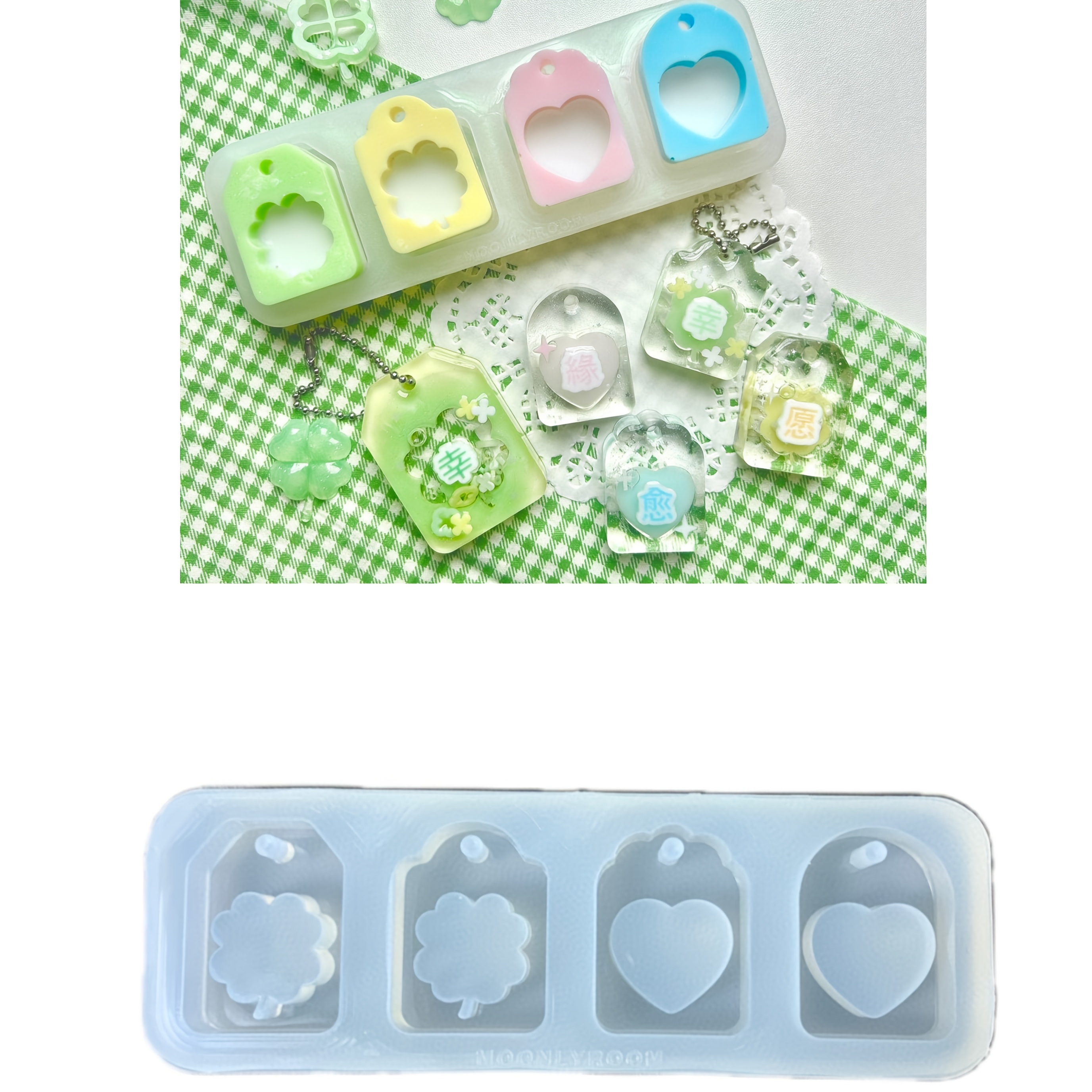 

4-cavity Silicone Mold Set For Resin Keychains, Rectangle Shape, Casting, Craft Making, Jewelry Making, Silicone Material