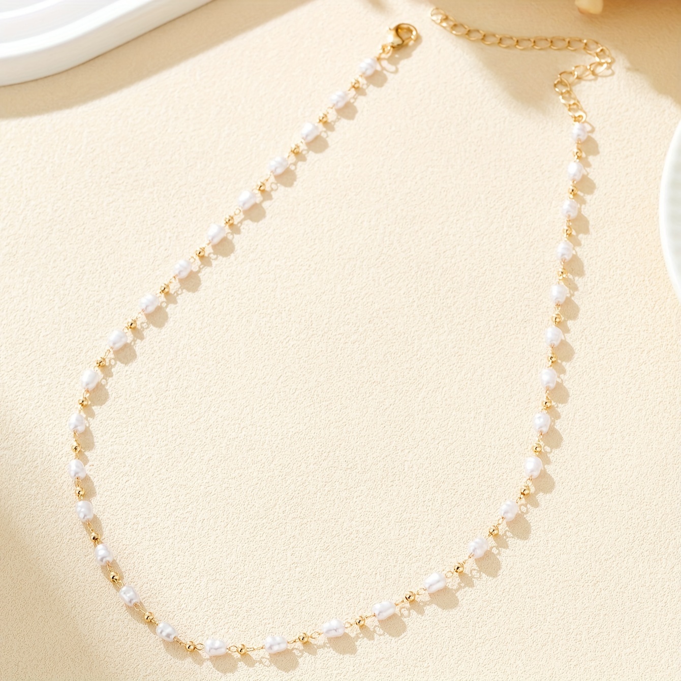 18K Golden Plated - Pearl Pendant Necklace - Simple Japanese Style - Short Chain - Fashionable Copper with Plastic Spacer - Suitable for Daily and Vacation Wear - All Seasons - 1pc