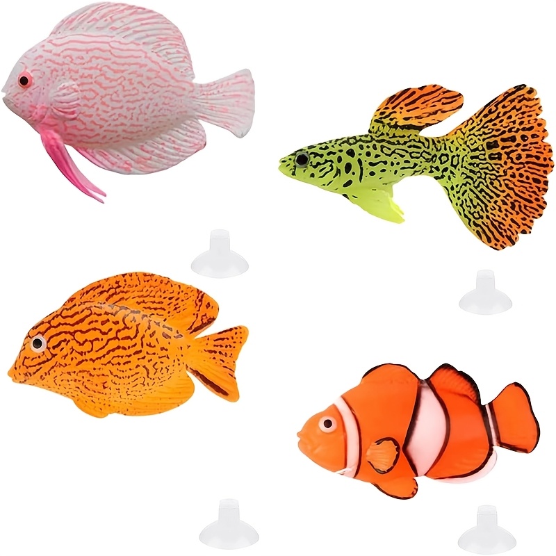 4pcs Floating Fish Tank Decorations - Colorful Artificial Fish (clownfish, Tang, Angelfish, Guppy) For Aquarium Landscaping