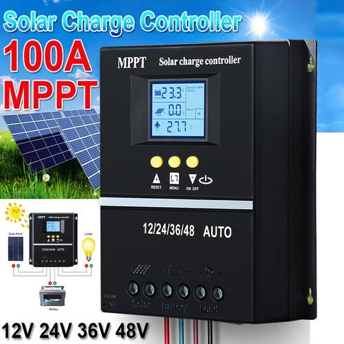 100a mppt solar charge controller with lcd display used for 12 36 48 batteries auto tracking compatible with lead acid batteries lithium batteries lithium iron phosphate batteries suitable for off grid rvs ships without battery