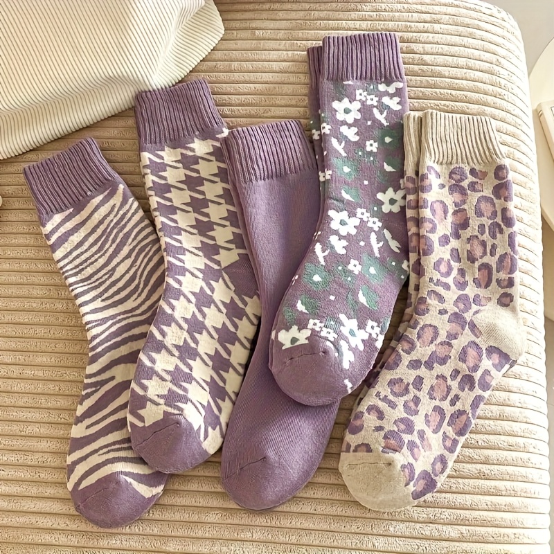 TEMU 5 Pairs Of Autumn/ Thermal Socks For Women, Thickened And -lined Long Tube Socks, Winter Snow Boot Long Socks, Floor Socks, Sleep Socks,