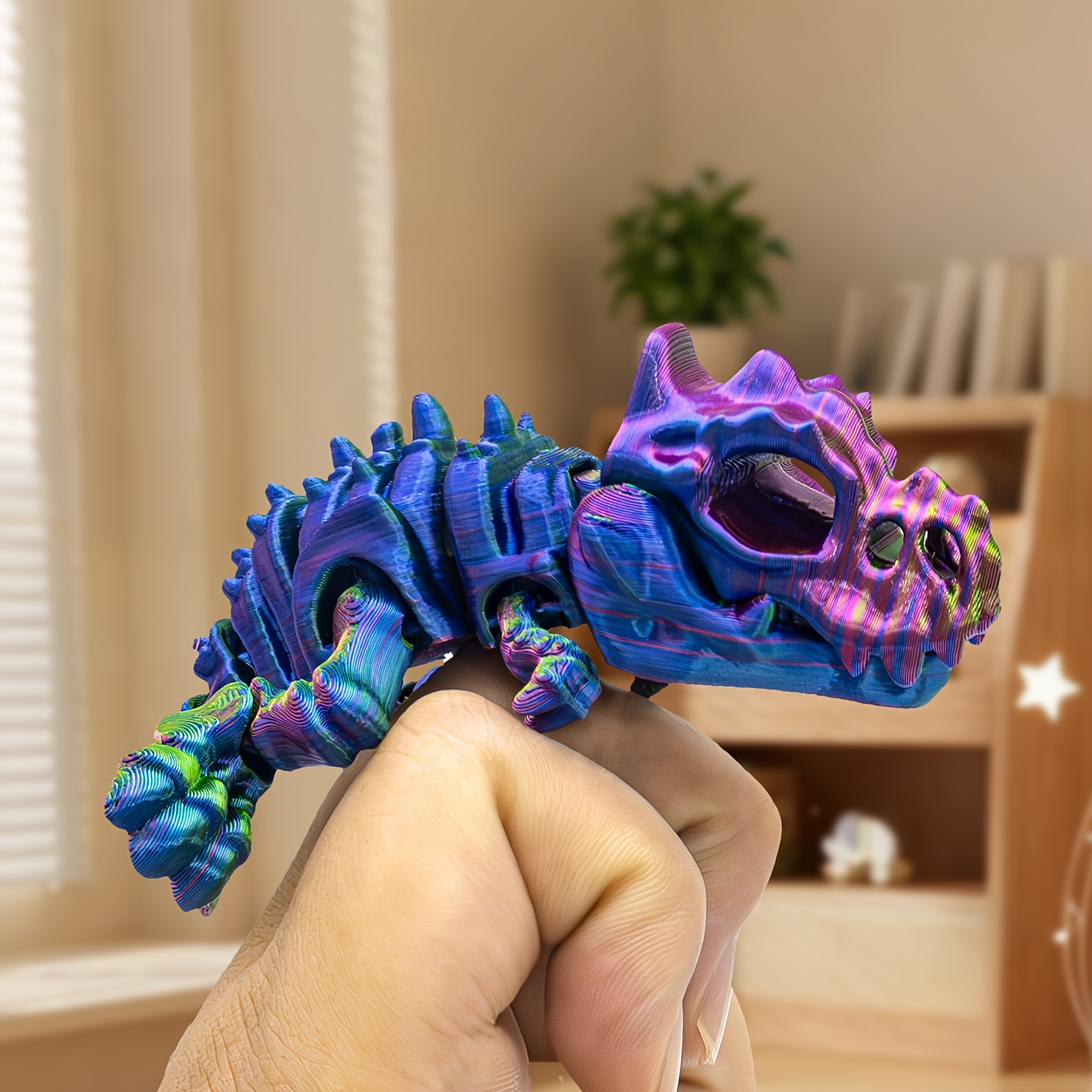 TEMU 3d Printed Skeletal Dinosaur Sculpture Model, Articulated Limbs, Random Color, Suitable For Parties, Bedroom Decor