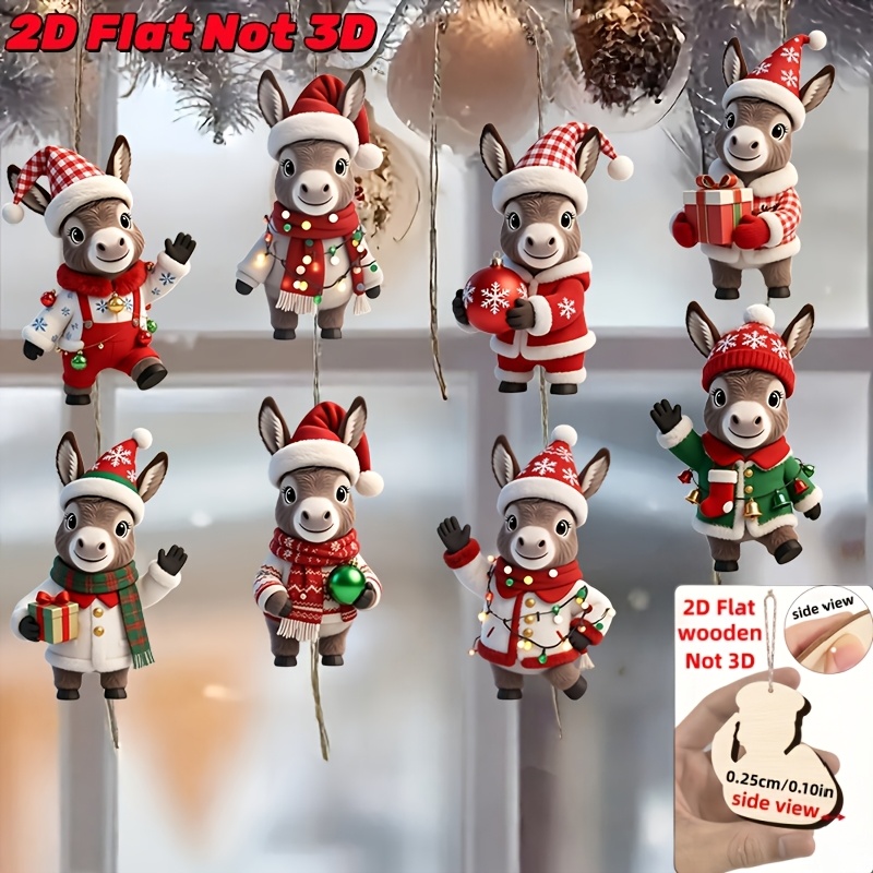 TEMU 2d Flat, 8pcs Christmas Series Featuring 8 Adorable Little Dressed In Christmas Outfits, Wooden Hanging Ornaments, Handmade Wooden Hanging