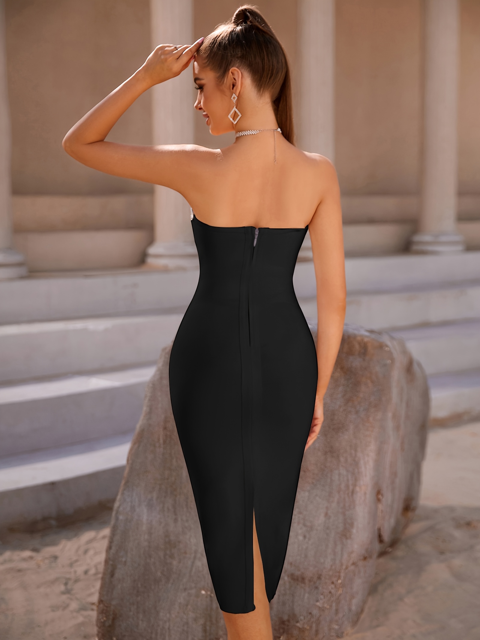 womens elegant one shoulder formal party dress high waisted - Temu