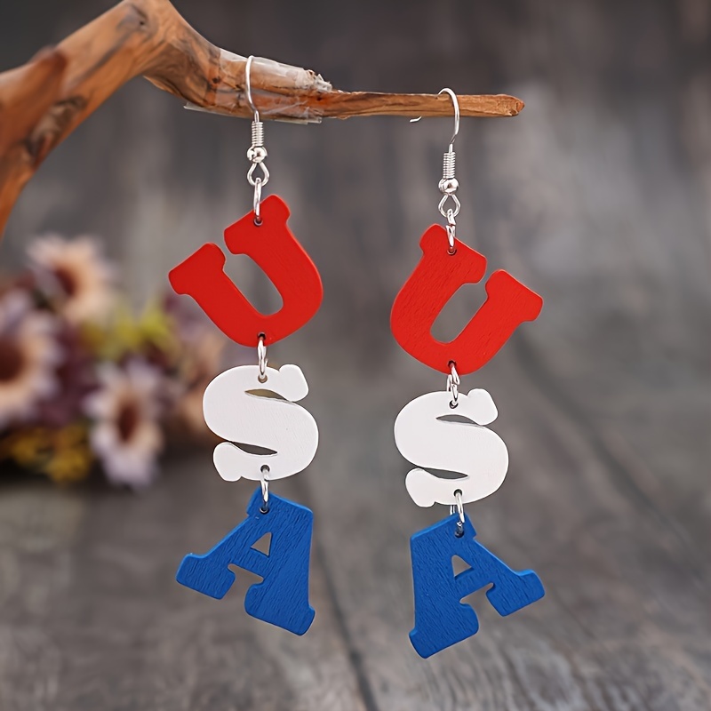 

New Usa Standing Wooden Earrings