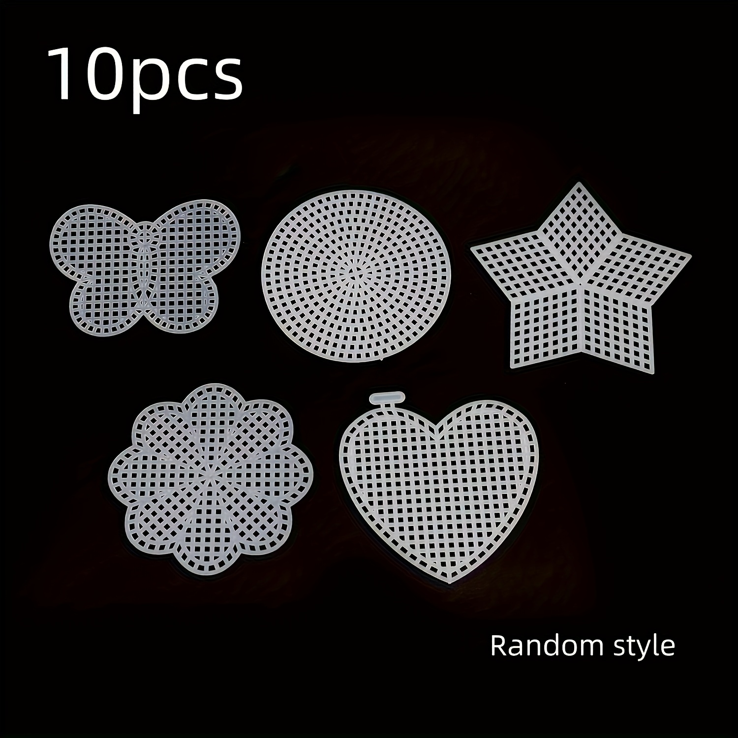 TEMU 10pcs Mesh Plastic Canvas Set Includes Circular, , Heart-shaped, Star Shaped, And Flower Blank Needle Embroidered Canvas Set Suitable For Diy