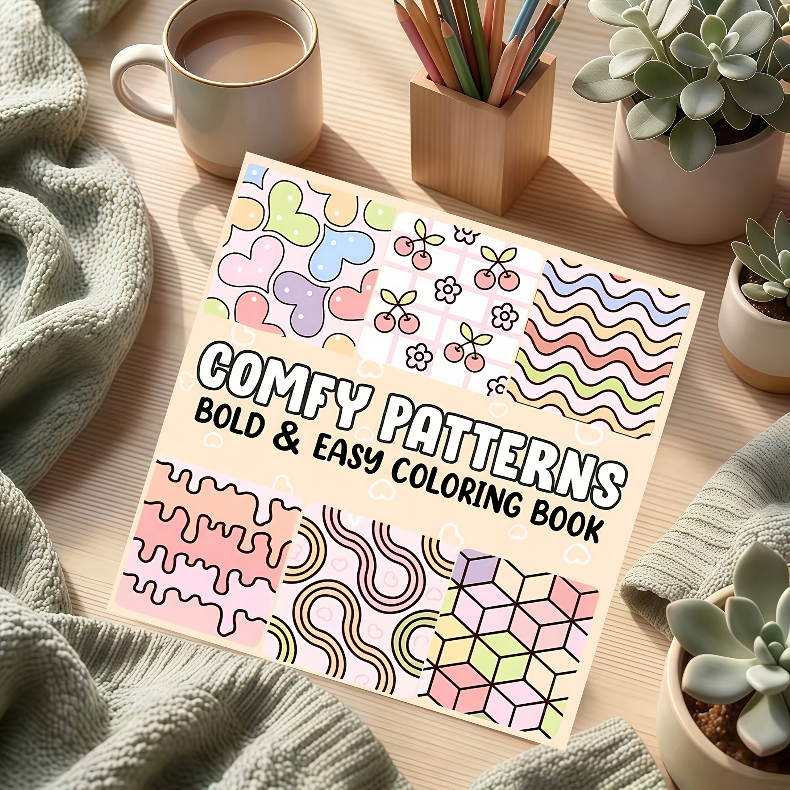 TEMU 1 Comfy Pattern Coloring Book | 24 Pages, Single-sided Design With Cute And Soothing Patterns, Mandala Designs, Ideal For Stress Relief, Art