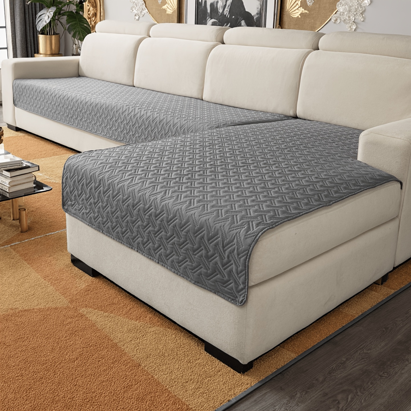 TEMU { Enabled}set Of Color Quilted Non-slip Sofa Cushion Set, Washable & Wear-resistant Couch Cover, Machine Washable Furniture Protector For