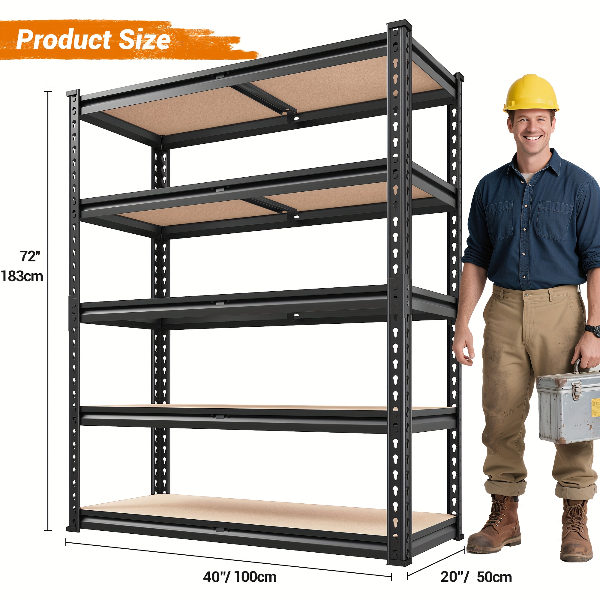 TEMU Reibii 2500lbs Garage Shelving 40" Shelves Heavy Duty Shelving 4/5 Tier Metal Shelves For Garage Shelves Adjustable Shelving Units And Storage
