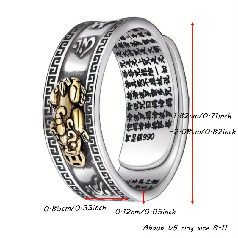 TEMU 1 Neutral Shui Ring With Pixiu To Wealth And Off Evil, Enhance Career, Shui Ring Silver Plated Plated, Suitable For Men And Women