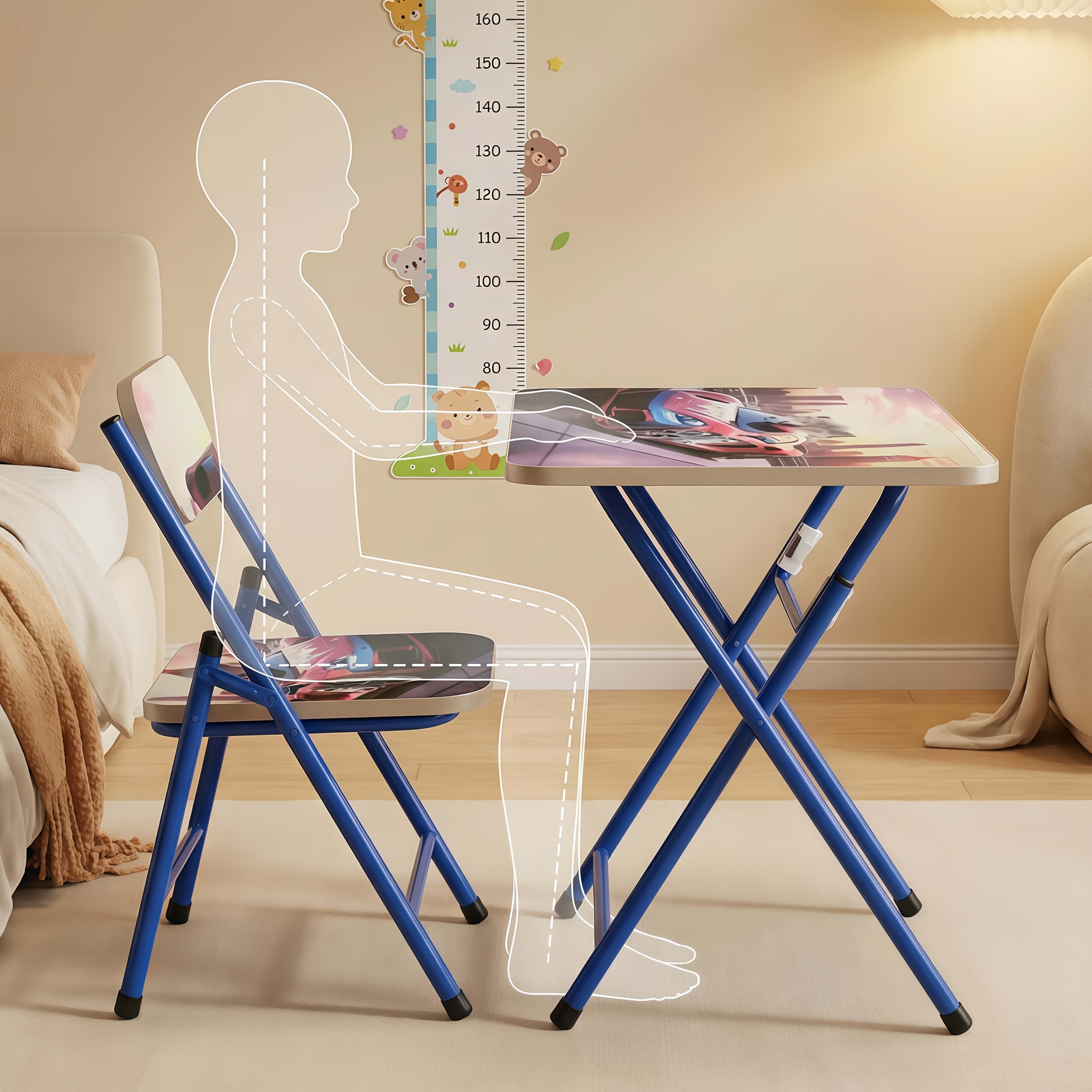 Small Classroom Desk And Chair Set Suitable for Students 3-18 Years Old Youngsters's Study Table Primary School Students Writing Homework Book Table Foldable Home School Desk And Chair Set