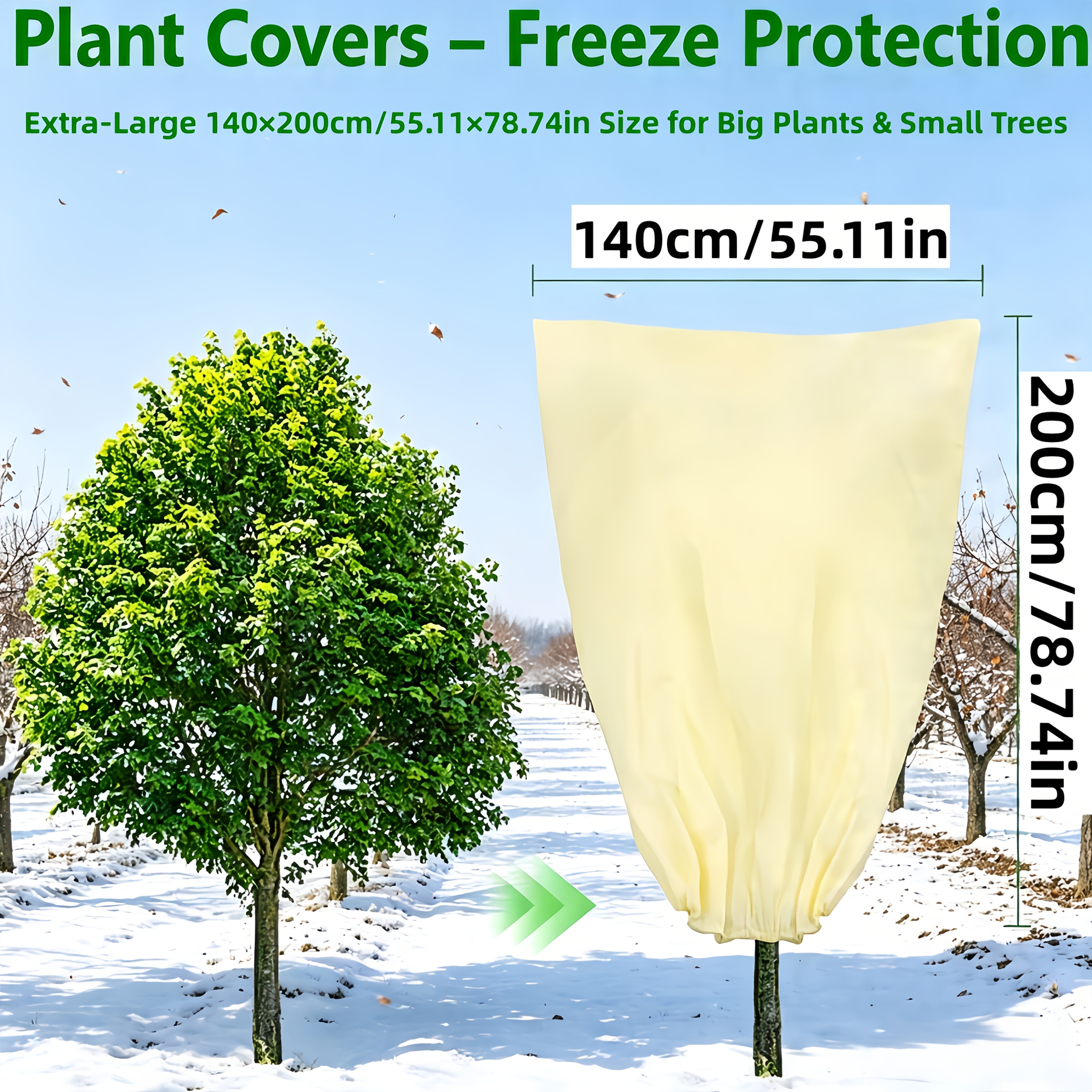 TEMU 1-pack Full-coverage Heavy-duty Plant Frost Cover, Thickened Uv-resistant Winter Shrub Protection Blanket With Zipper And Drawstring, Windproof
