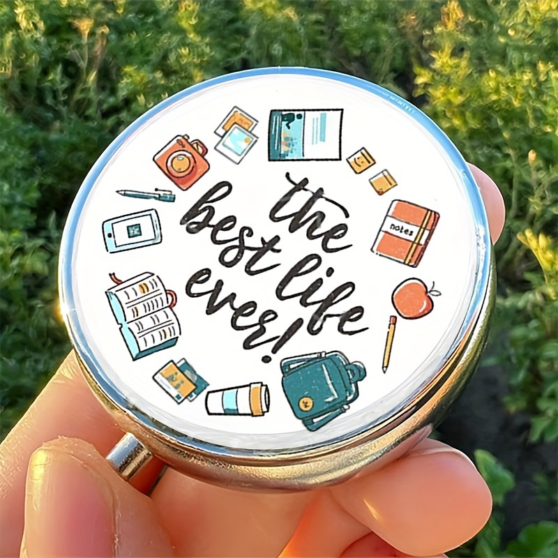 

1pc "the Ever" Themed Round Pill Box - -compartment Metal Medicine Organizer, Ideal For Travel, Pockets & Purses - Educational Design, Unique Gift Idea, Pill Box For Purse