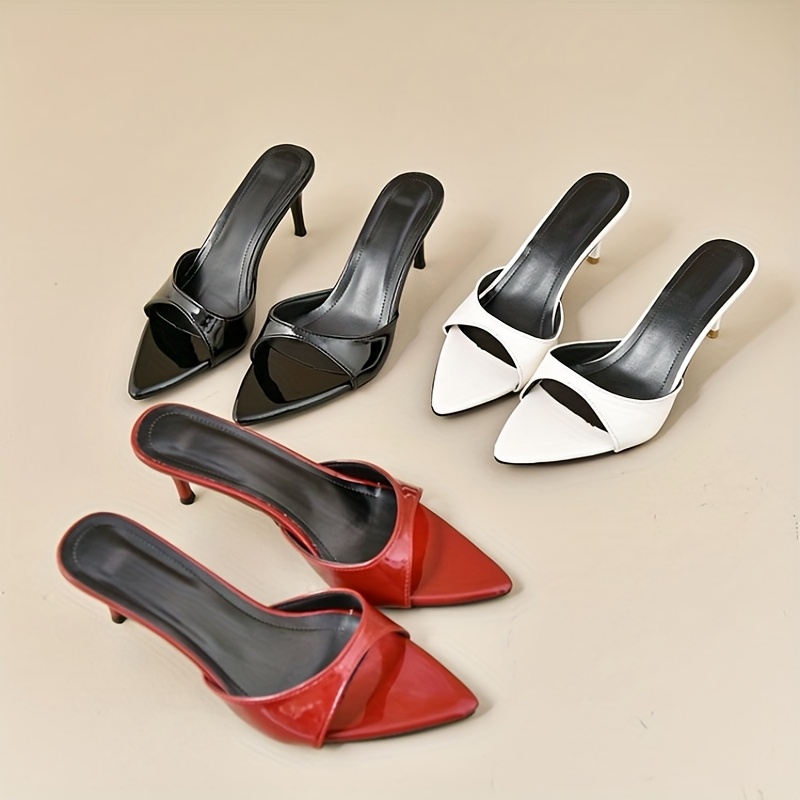 elegant french style womens mules glossy slip pointed toe Temu